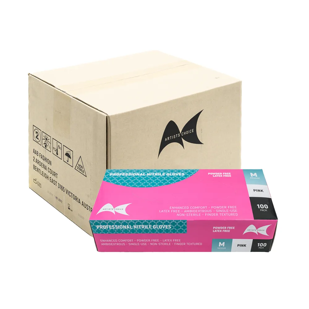 PINK NITRILE GLOVES MEDIUM