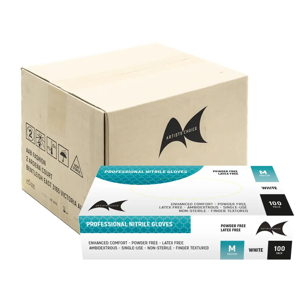 WHITE NITRILE GLOVES MEDIUM